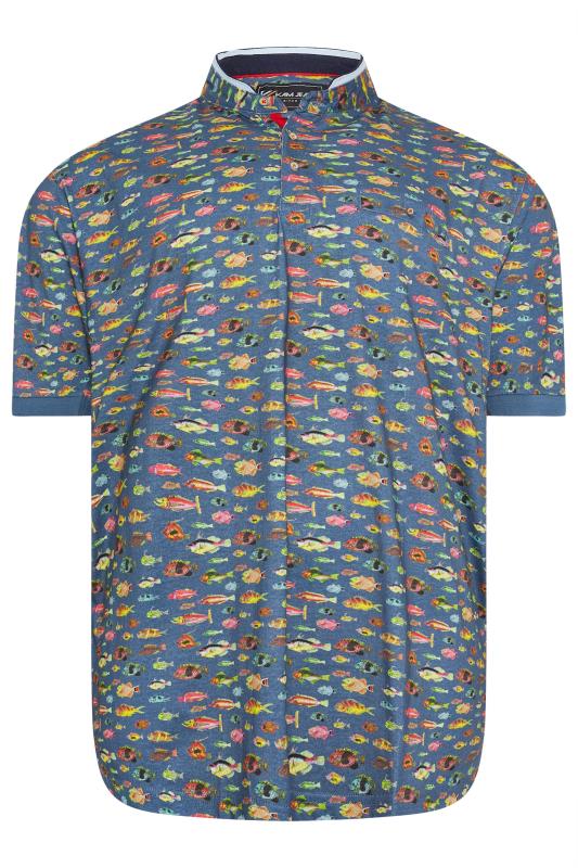 KAM Indigo Blue Fish Print Polo Shirt | BadRhino 3