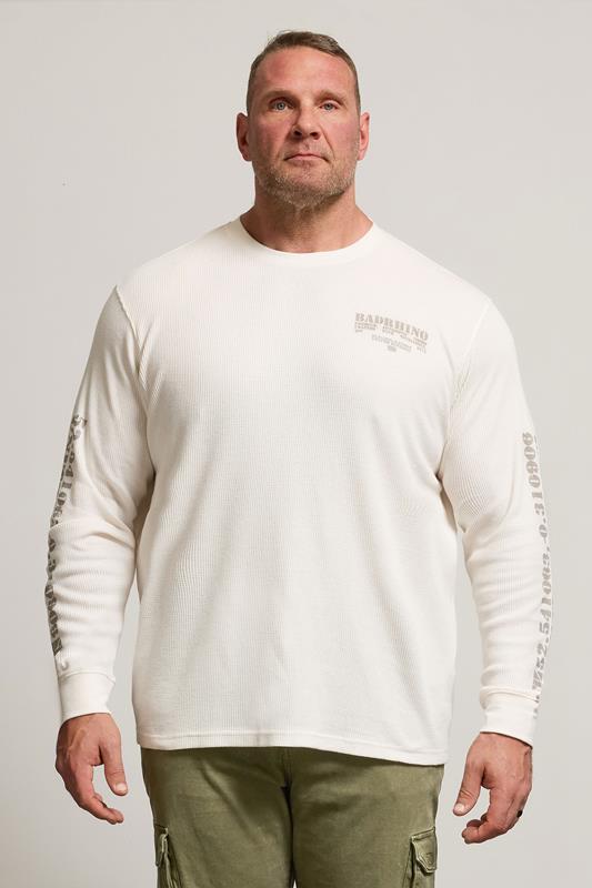 Men's  BadRhino Big & Tall Off-White Military Waffle Texture Long sleeve T-Shirt