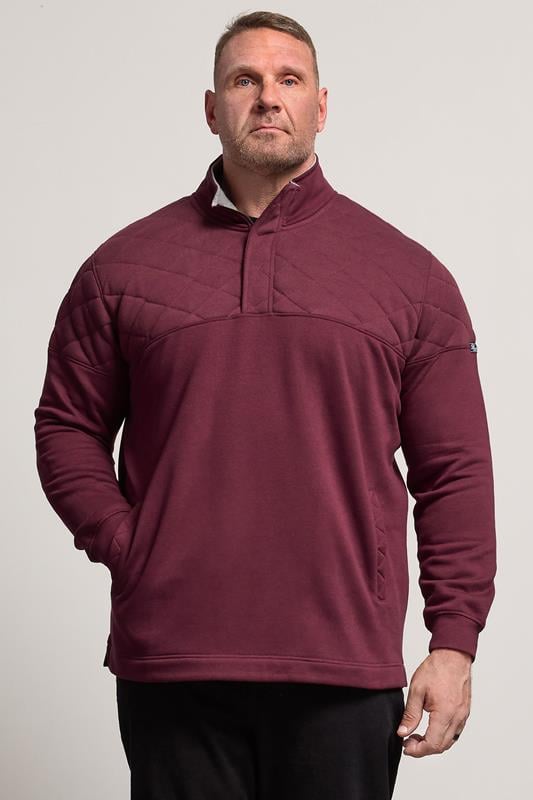 Men's  BadRhino Big & Tall Burgundy Red Diamond Quilted Quarter Zip Sweatshirt