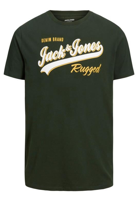 JACK & JONES Big & Tall Dark Green Logo Print T-Shirt | BadRhino 2