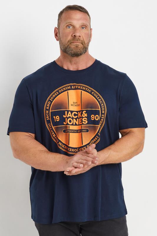 JACK & JONES Big & Tall Navy Blue Logo Graphic T-Shirt | BadRhino 1