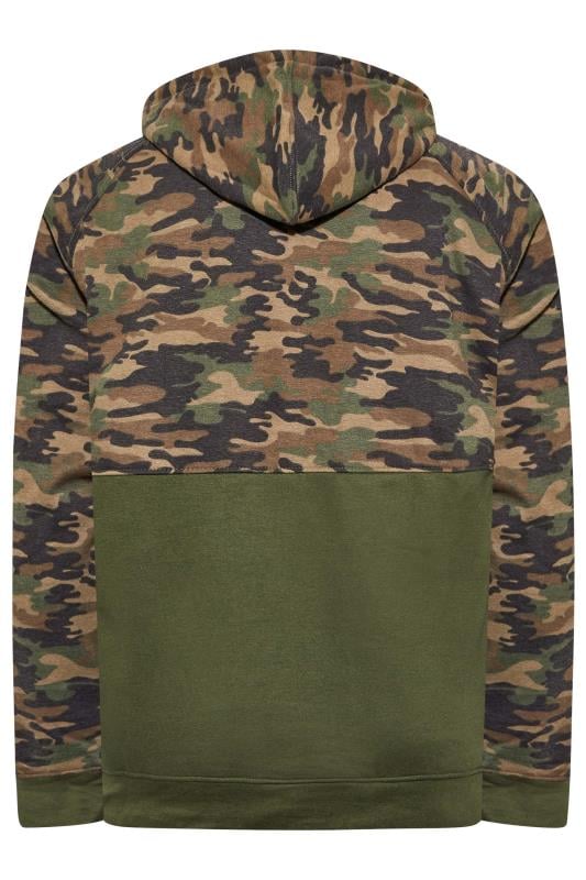 KAM Big & Tall Khaki Green Camo Colour Block Hoodie | BadRhino 4