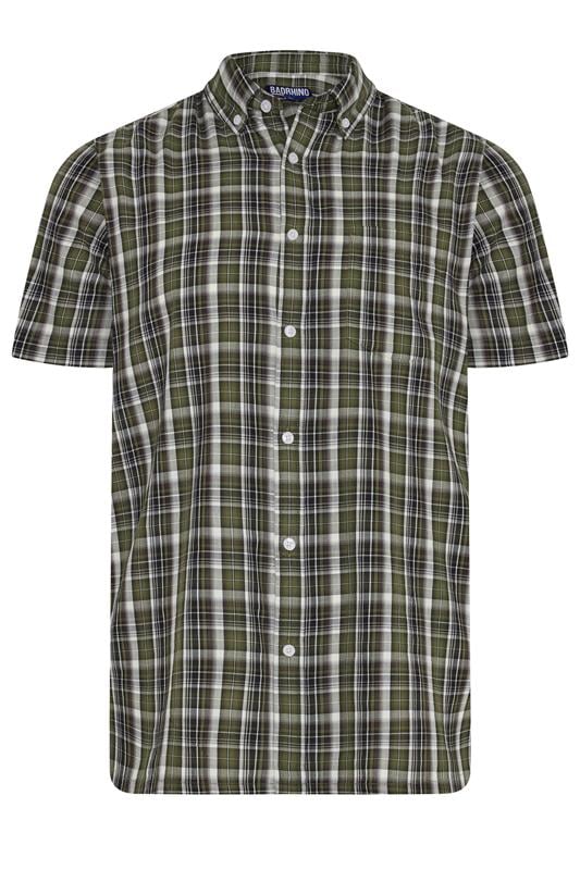 BadRhino Big & Tall Green Check Print Short Sleeve Shirt | BadRhino 5
