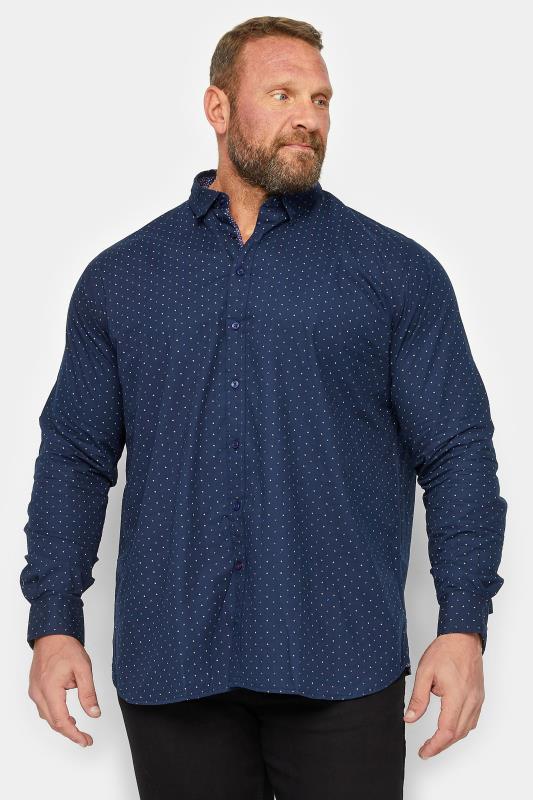 D555 Big & Tall Dark Blue Dot Print Shirt | BadRhino  1
