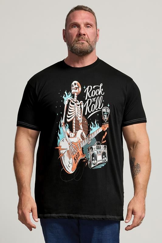 KAM Big & Tall Jet Black Rock N Roll Skeleton Print T-Shirt
