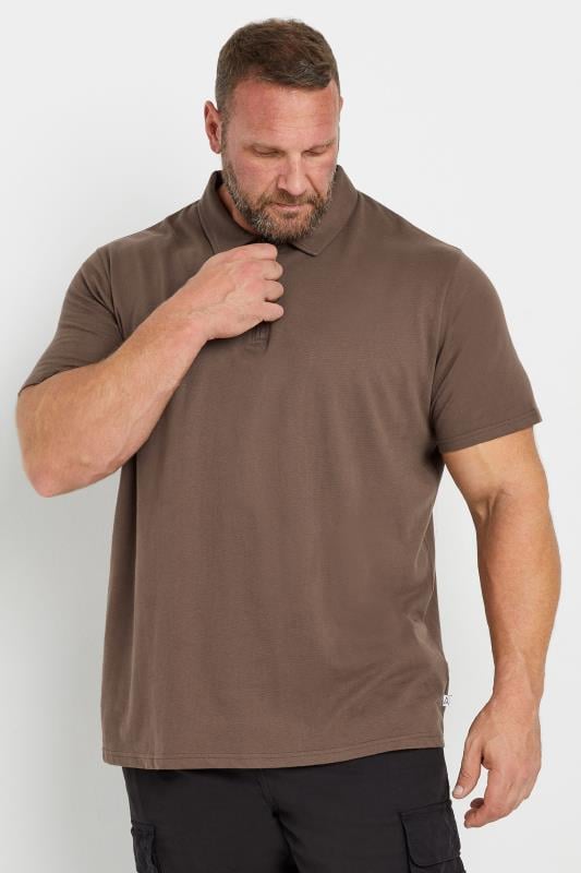 STUDIO A Big & Tall Brown Zip Polo Shirt | BadRhino 2