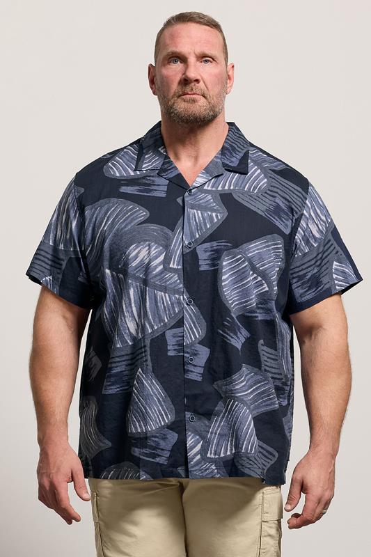 JACK & JONES Big & Tall Night Sky Blue Tropical Print Short Sleeve Shirt | BadRhino 1