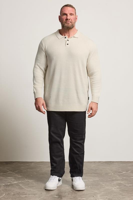 BadRhino Big & Tall Natural Brown Chunky Knit Collared Jumper | BadRhino 2