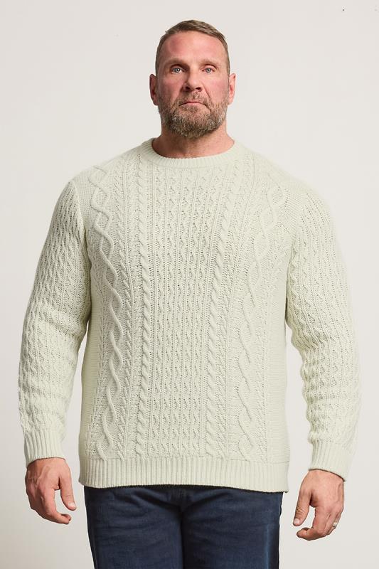 BadRhino Big & Tall Cream Crew Neck Cable Knit Jumper | BadRhino 2