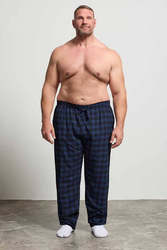 D555 Big & Tall Navy Blue Check Lounge Trousers | BadRhino 2