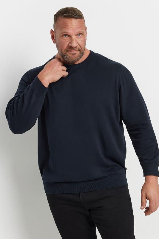 JACK & JONES Big & Tall Navy Blue Crew Neck Fine Knit Jumper | BadRhino 1