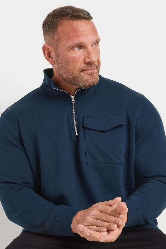 BadRhino Big & Tall Navy Blue Utility Half Zip Sweatshirt | BadRhino 2