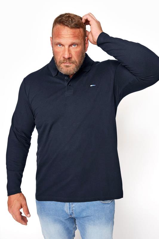 Men's  BadRhino Big & Tall Navy Blue Long Sleeve Core Polo Shirt