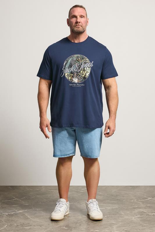 JACK & JONES Big & Tall Navy Blue Shape Print T-Shirt | BadRhino 1