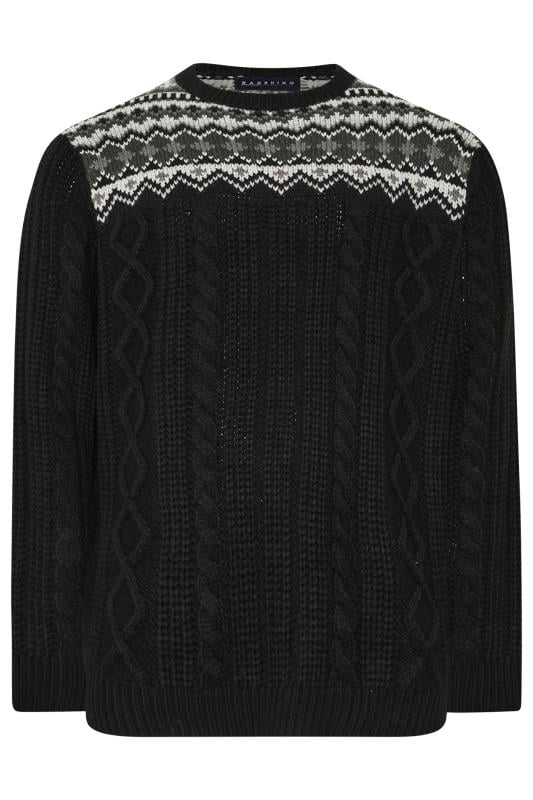 BadRhino Big & Tall Black Crew Neck Fairisle Knit Jumper | BadRhino 3