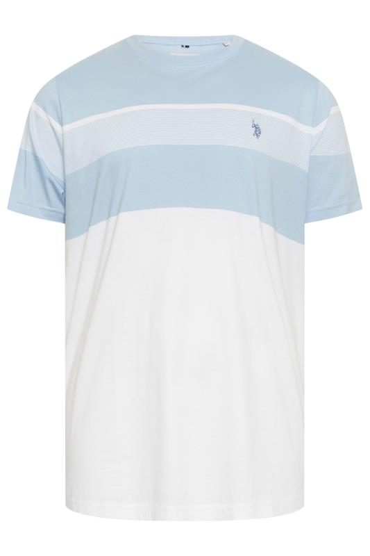 U.S. POLO ASSN. Big & Tall Blue & White Colour Block Stripe T-Shirt | BadRhino 3