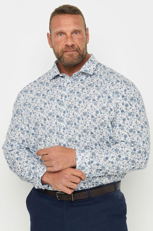 Men's  BadRhino Big & Tall Premium White & Blue Paisley Print Long Sleeve Shirt
