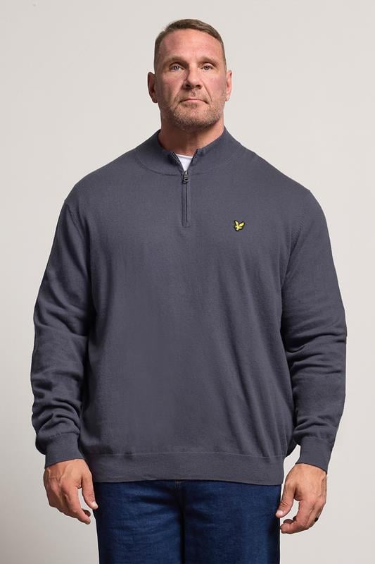 Men's  LYLE & SCOTT Big & Tall Grey Cotton Merino Quarter Zip Jumper