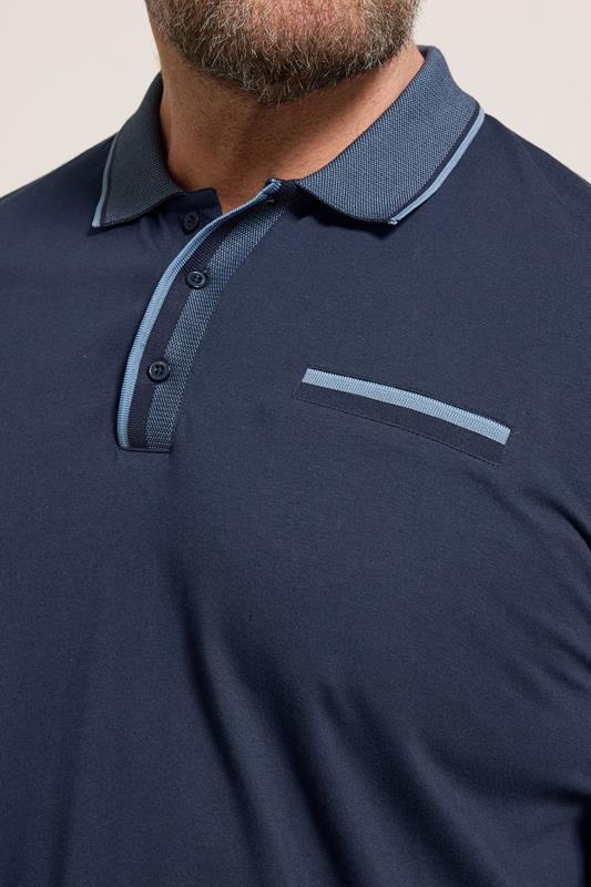 BadRhino Big & Tall Navy Blue Pocket Jacquard Polo Shirt | BadRhino 5