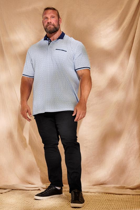 Men's  KAM Big & Tall White & Blue Dobby Jersey Polo Shirt