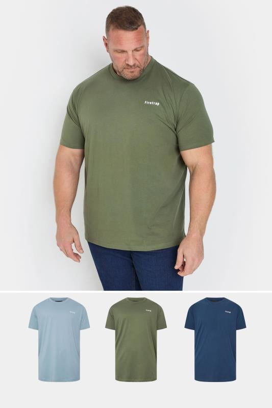 FIRETRAP Big & Tall 3 PACK Khaki Green & Blue T-Shirts | BadRhino 1