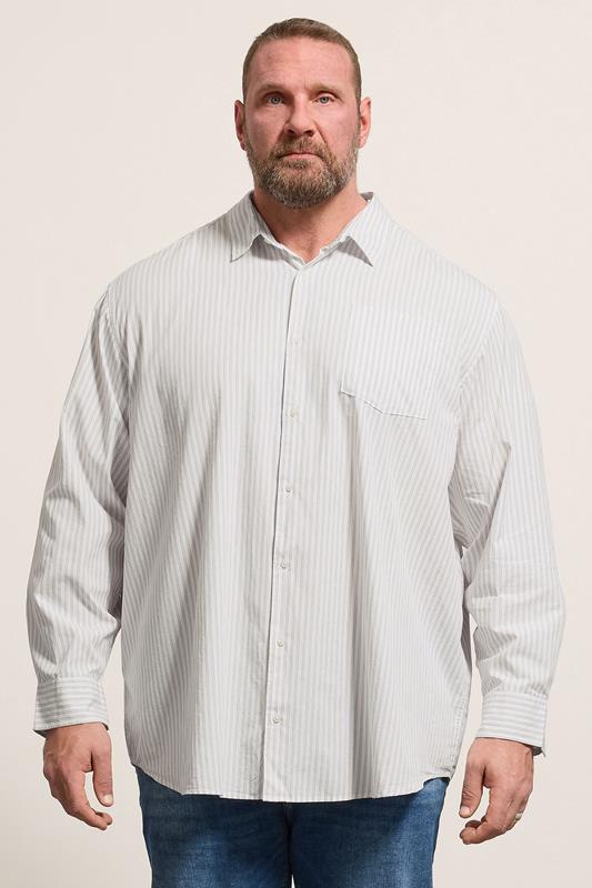  JACK & JONES Big & Tall White & Green Striped Poplin Shirt