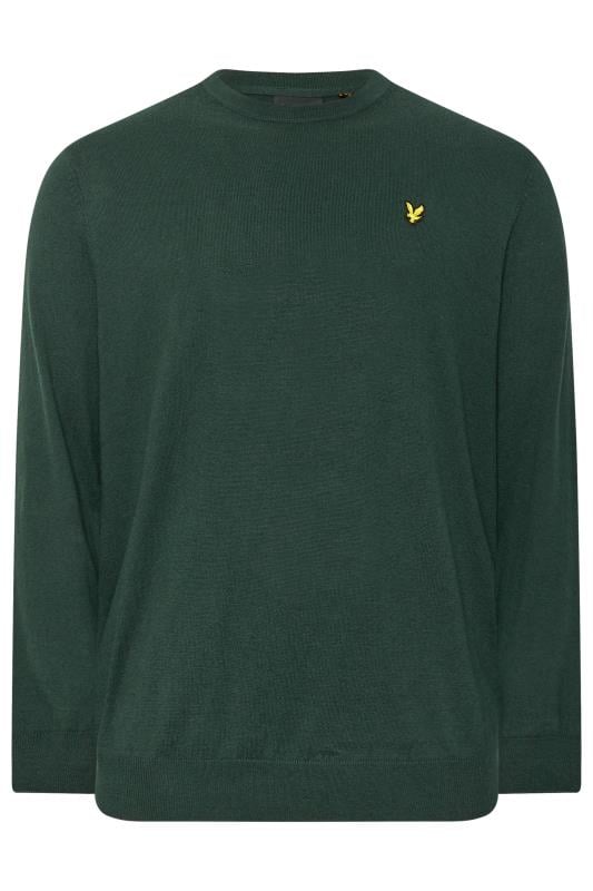 LYLE & SCOTT Big & Tall Dark Green Cotton Merino Crew Neck Jumper | BadRhino 3