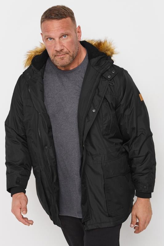 D555 Big Tall Black Parka Style Hooded Jacket BadRhino