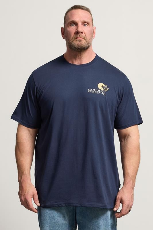  BadRhino Big & Tall Navy Blue Extra Long 'Palm Beach Club' Graphic T-Shirt