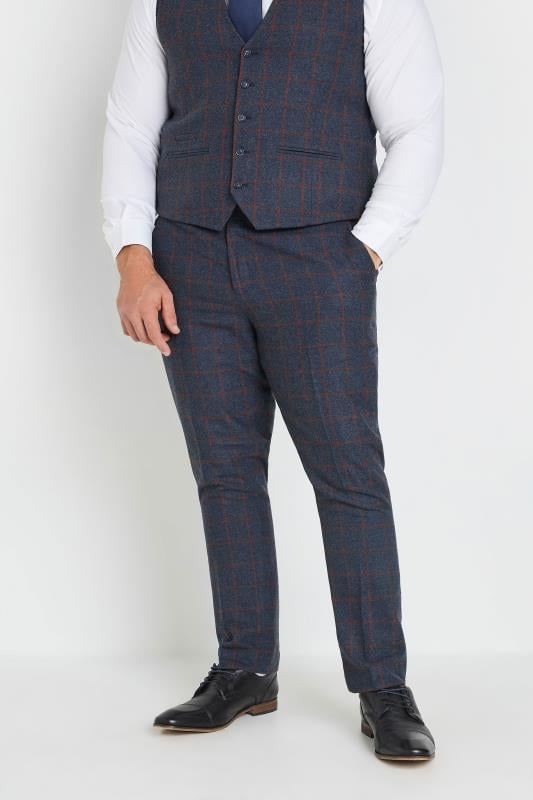 Men's  BadRhino Big & Tall Blue & Red Checked Suit Trousers