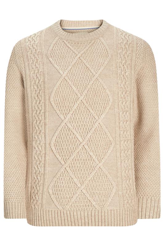 JACK & JONES Big & Tall Cream Cable Knit Jumper | BadRhino 2