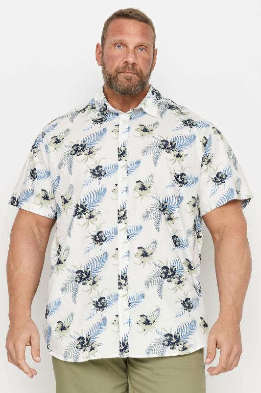 Men's  JACK & JONES Big & Tall White Tropical Print Short Sleeve Cotton Shirt