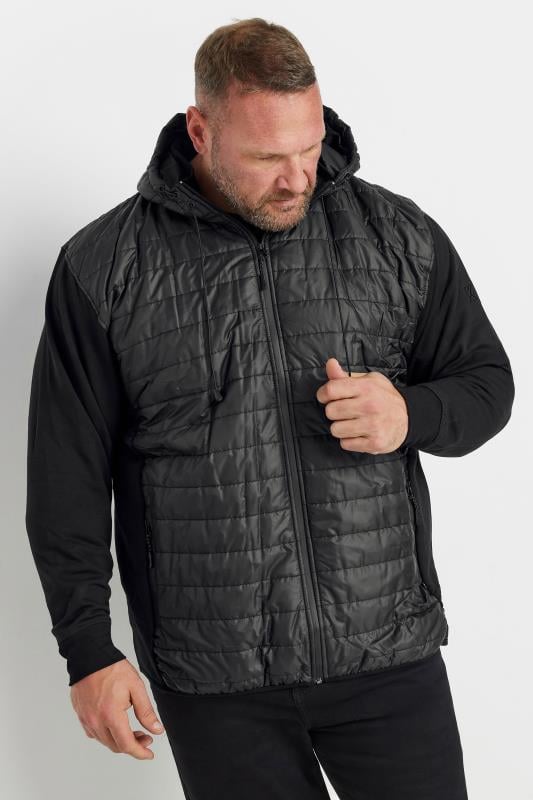 KAM Big & Tall Black Hybrid Zip Through Hoodie | BadRhino 1