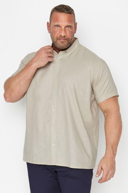 Men's  BadRhino Big & Tall Natural Brown Short Sleeve Linen Shirt