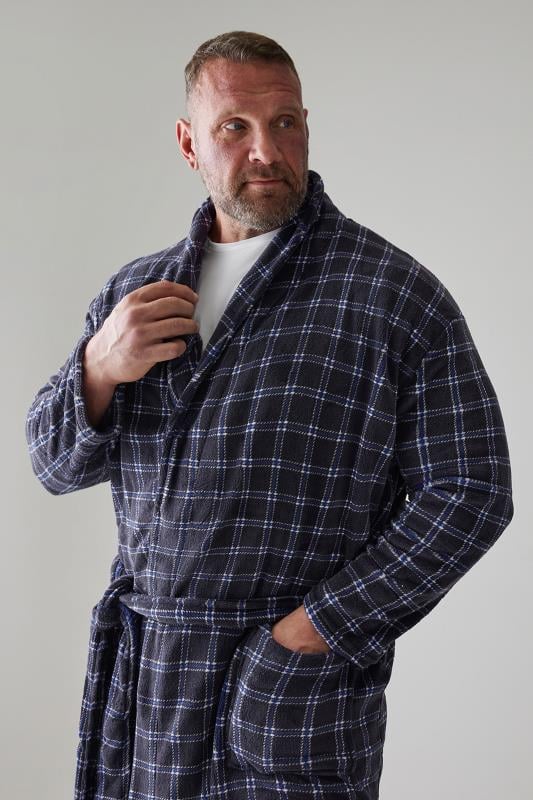 BadRhino Big & Tall Blue Check Print Dressing Gown | BadRhino 1