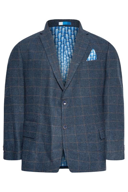 BadRhino Big & Tall Blue Tweed Check Wool Mix Suit Jacket | BadRhino 5