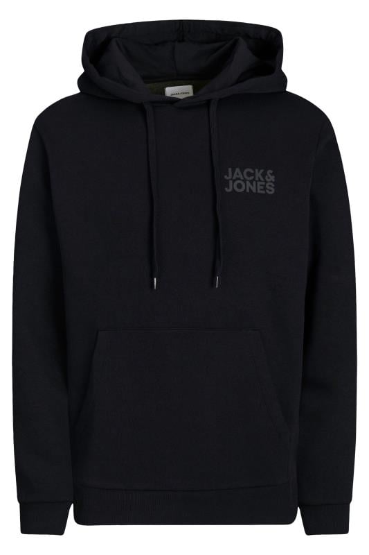 JACK & JONES Big & Tall Black Chest Print Logo Hoodie | BadRhino 1