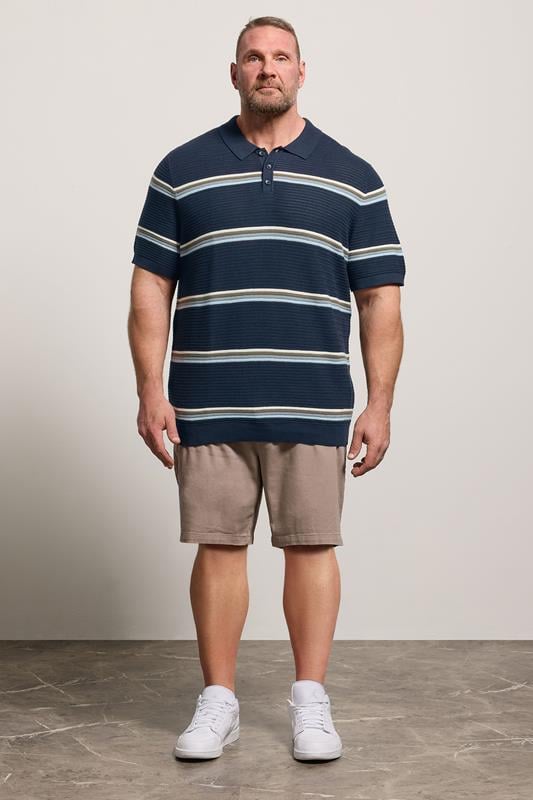 JACK & JONES Big & Tall Navy Blue Knitted Polo Shirt | BadRhino 1