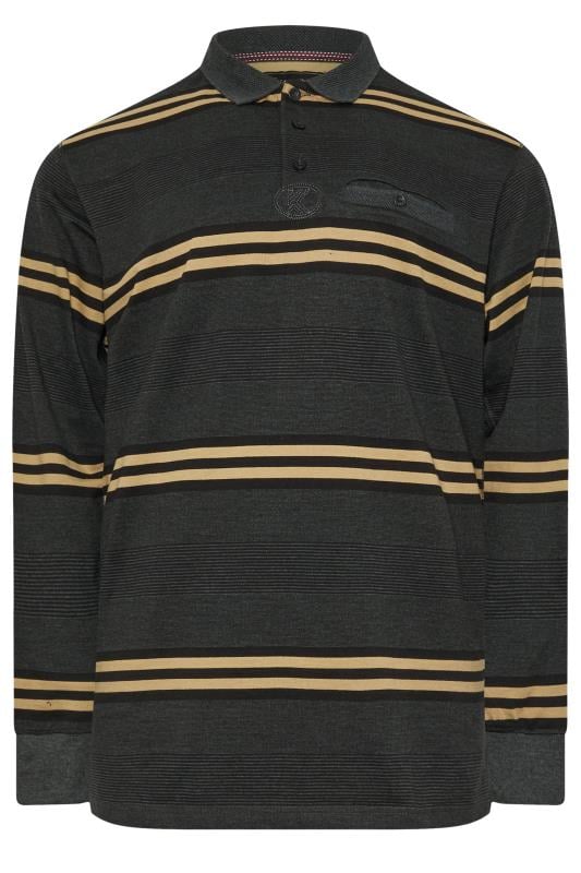 KAM Charcoal Long Sleeve Rugby Striped Polo Shirt | BadRhino 3