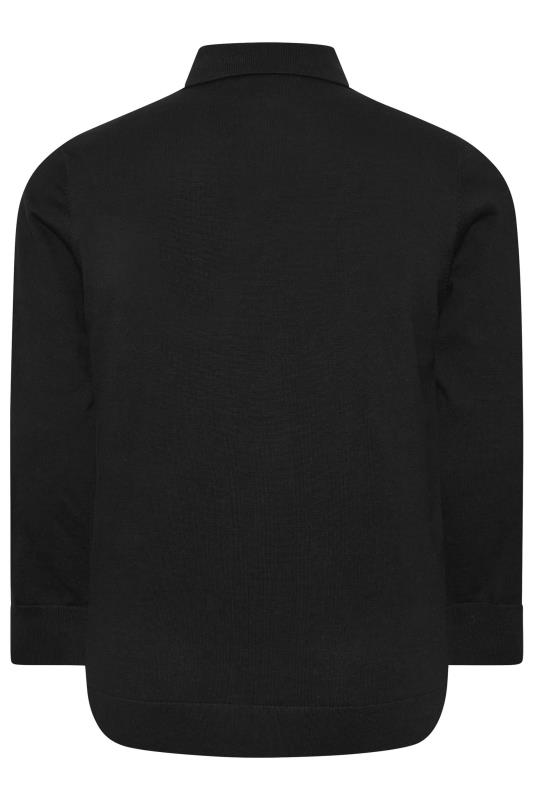 BadRhino Big & Tall Black Knitted Long Sleeve Zip Polo Shirt | BadRhino 4