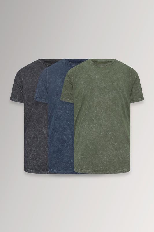  BadRhino Big & Tall 3 PACK Khaki & Navy Acid Wash T-Shirts