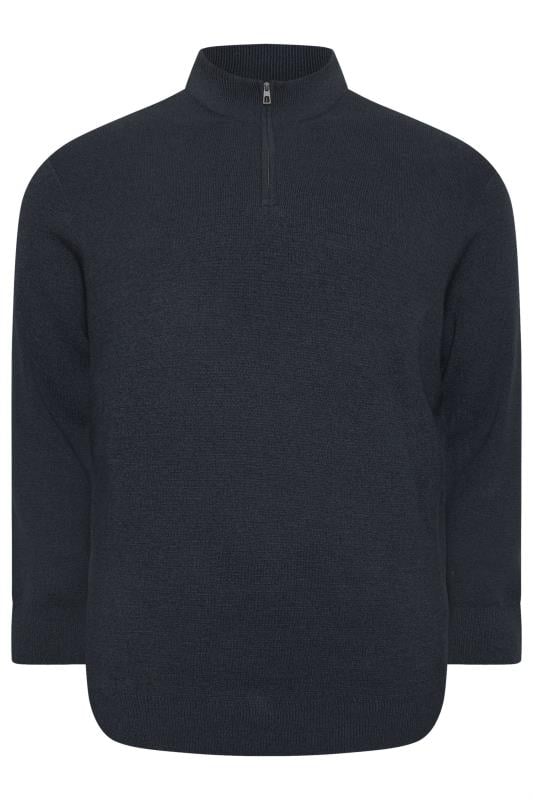 BadRhino Big & Tall Navy Blue Milano Quarter Zip Knit Jumper | BadRhino 4