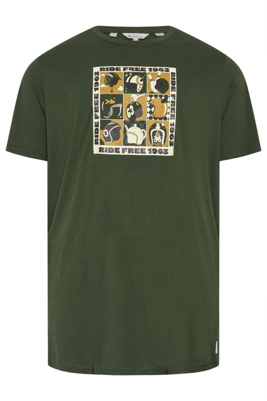 BEN SHERMAN Big & Tall Camo Green Trippy Helmets Printed T-Shirt | BadRhino 3