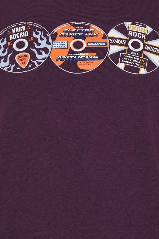 D555 Big & Tall Plum Vintage CD Graphic Print T-Shirt | BadRhino 3