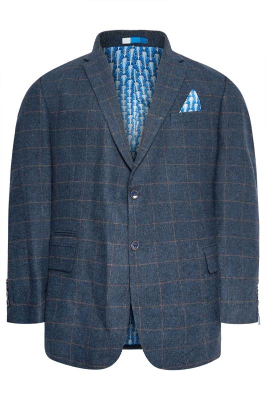 BadRhino Big & Tall Blue Tweed Check Wool Mix Suit Jacket | BadRhino 5