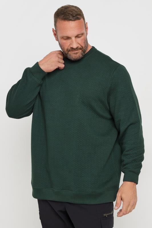 Men's  BadRhino Big & Tall Green Chevron Quilted Crew Neck Sweatshirt