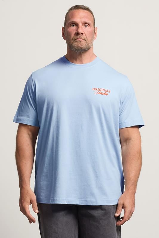  JACK & JONES Big & Tall Light Blue Crew Neck Back Graphic Tee