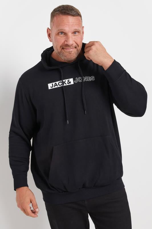 JACK & JONES Big & Tall Black Logo Long Sleeve Hoodie | BadRhino 1