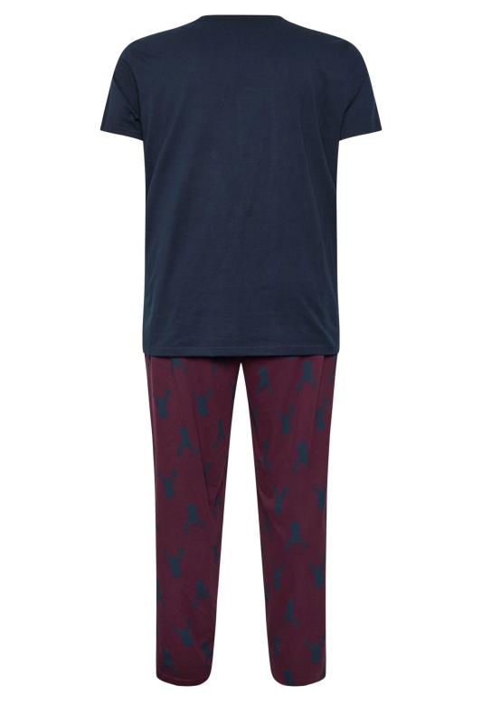 BadRhino Big & Tall Blue & Burgundy Stag Jersey Pyjama Set | BadRhino 6