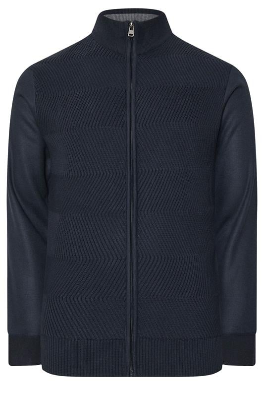 BadRhino Big & Tall Navy Blue Fleece Lined Ribbed Zip Through Ribbed Jumper | BadRhino 6